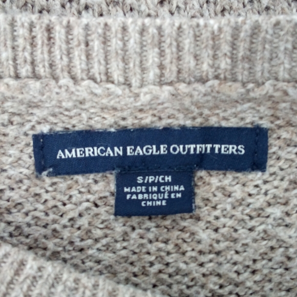 AEO 2017 Wool Cotton Blend Open Knit Oatmeal Tan Sweater S Beach Summer Fall - Picture 3 of 13